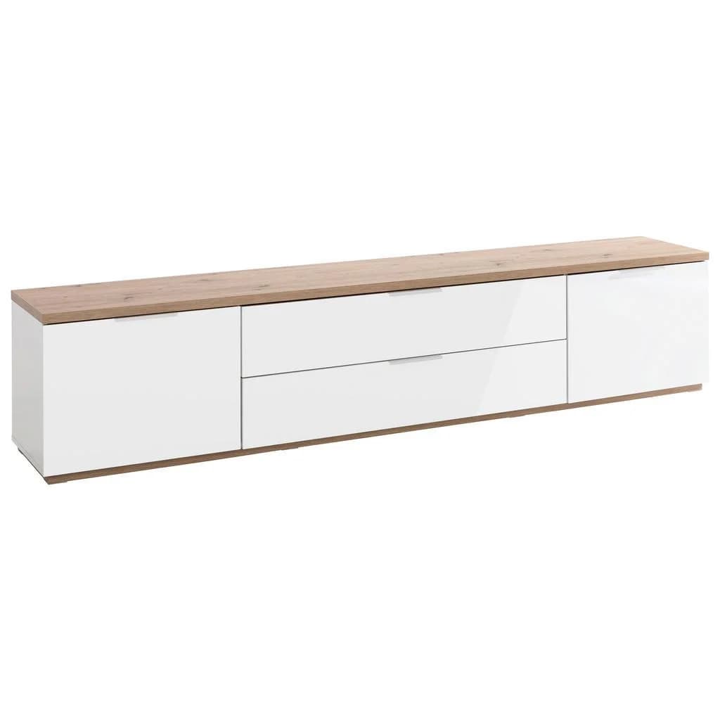 Carryhome Lowboard Eiche Artisan Weiß Hochglanz Metall 2 Fächer