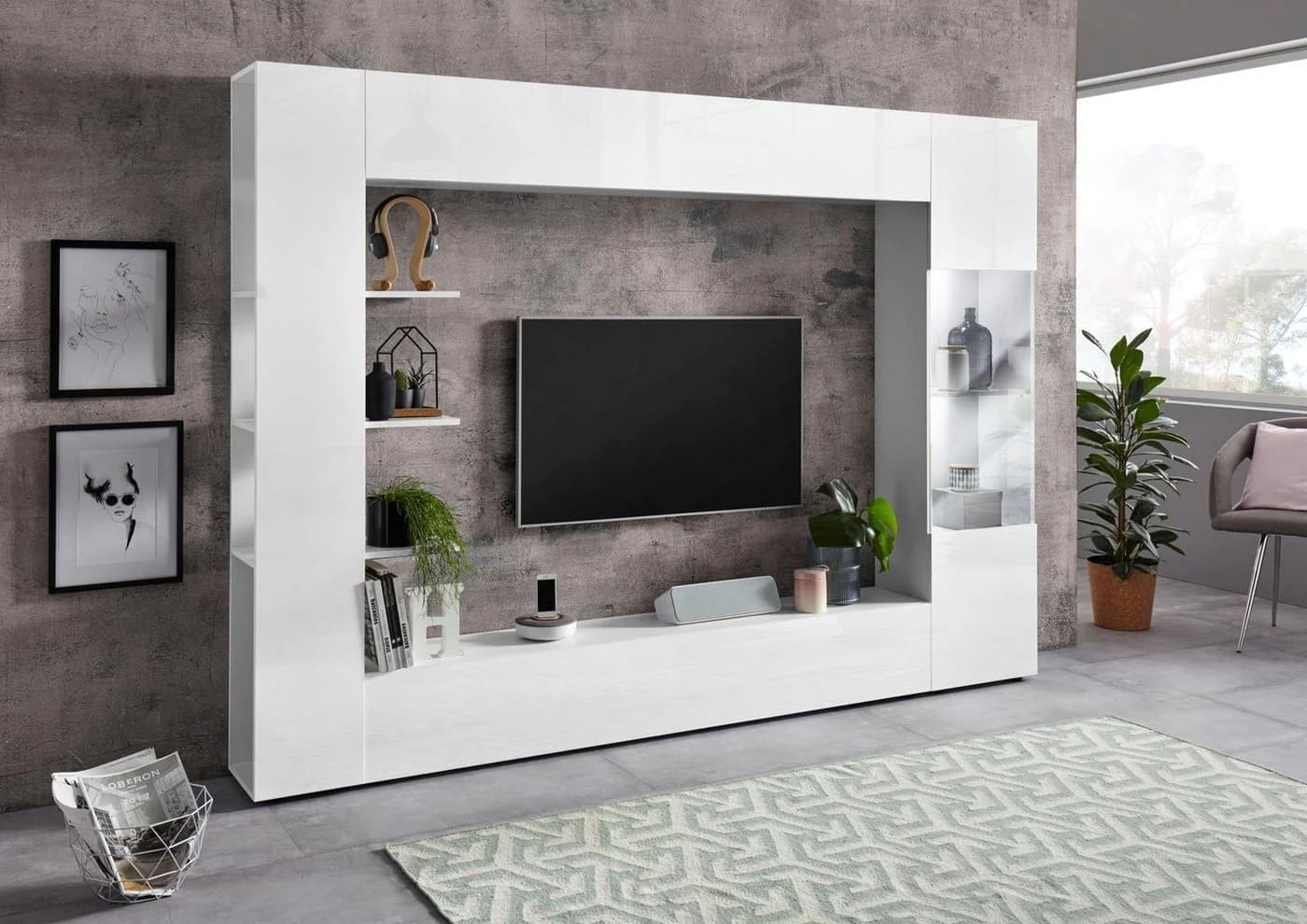 OTTO HOME Wohnwand Sorano Weiß Matt/Hochglanz Modern