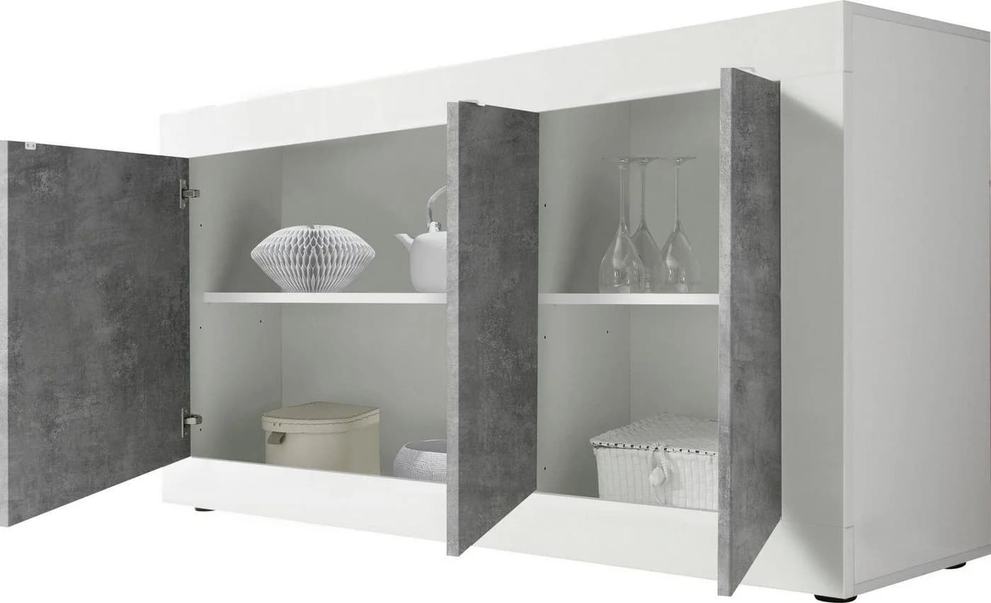HOME AFFAIRE Sideboard Basic 160cm Weiß Hochglanz Beton-Optik - Bild 3