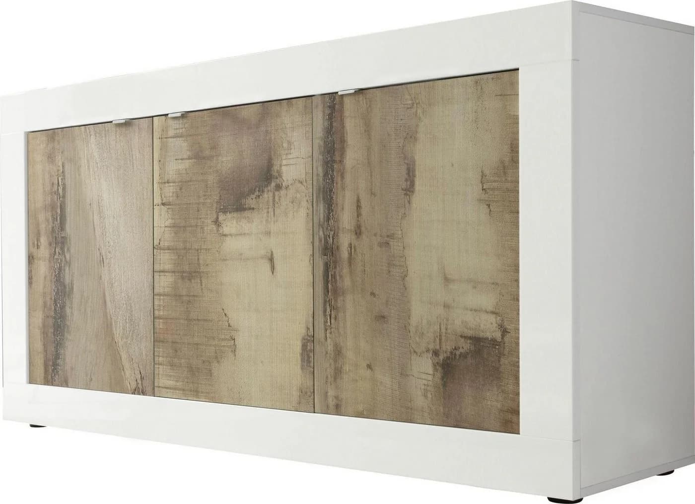 HOME AFFAIRE Sideboard Basic 160 cm Weiß Hochglanz 3 Türen - Bild 2