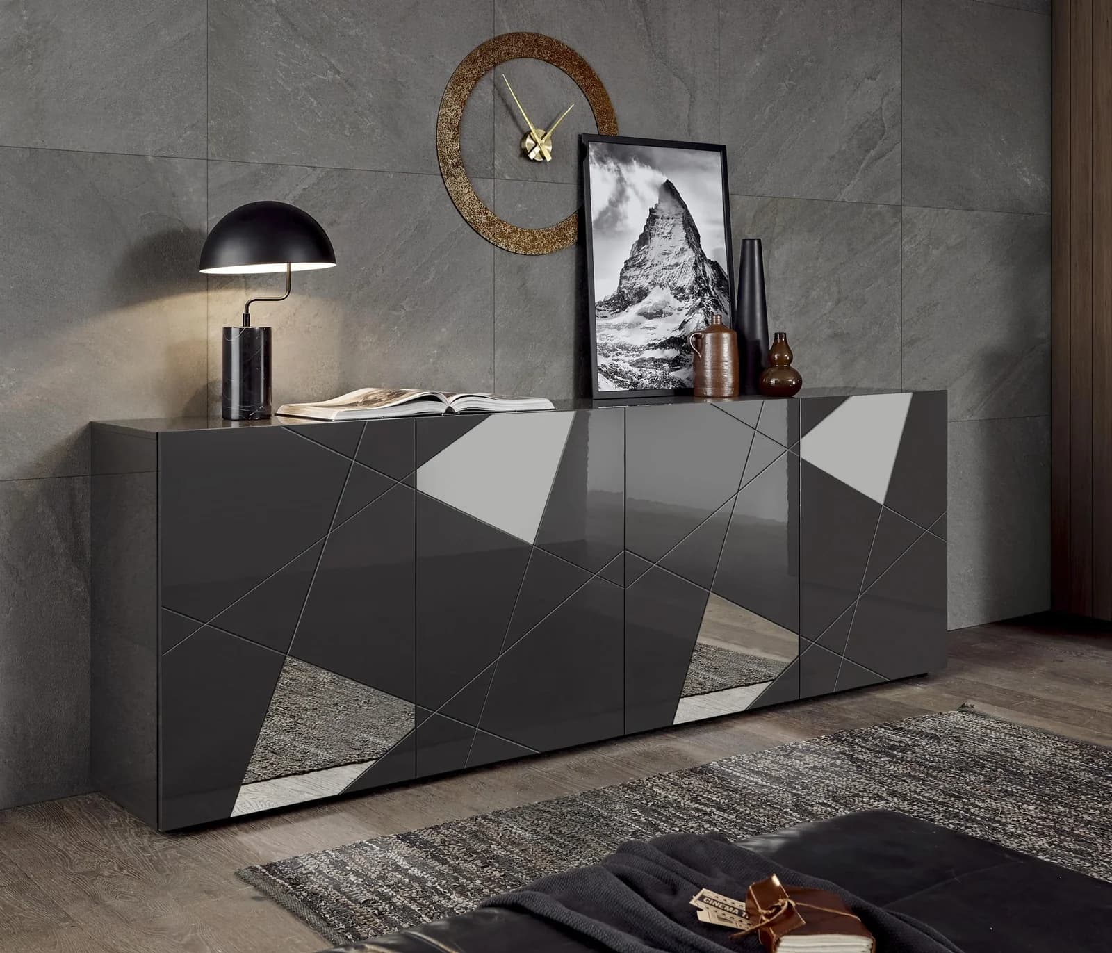 Home affaire Sideboard Vittoria Anthrazit Hochglanz mit Spiegelfront