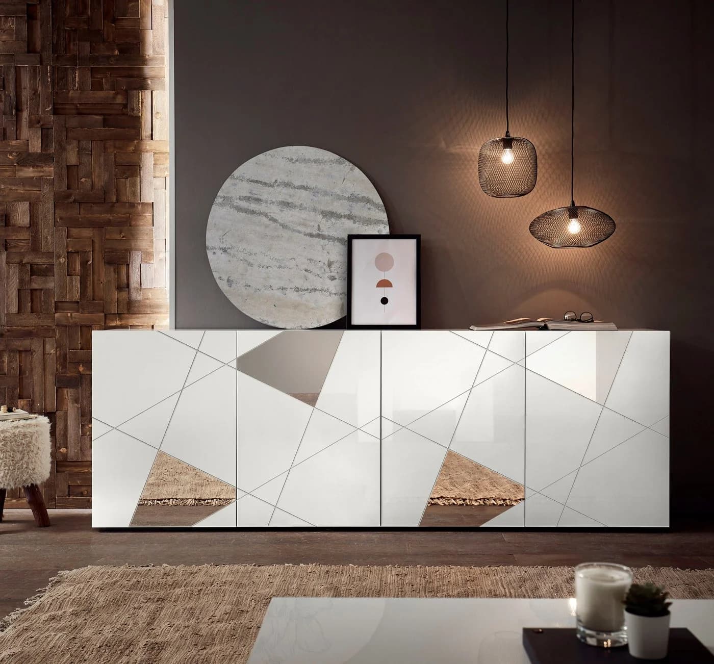 Home affaire Sideboard Vittoria Weiß Hochglanz 4 Türen Spiegel - Bild 2