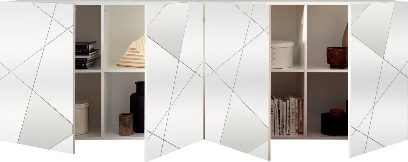 Home affaire Sideboard Vittoria Weiß Hochglanz 4 Türen Spiegel - Bild 3