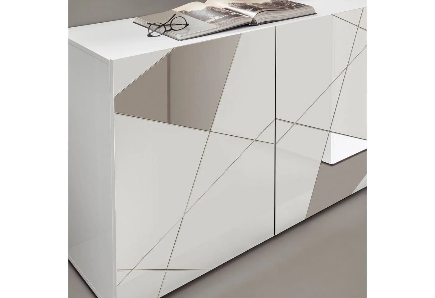 Home affaire Sideboard Vittoria Weiß Hochglanz 4 Türen Spiegel - Bild 4