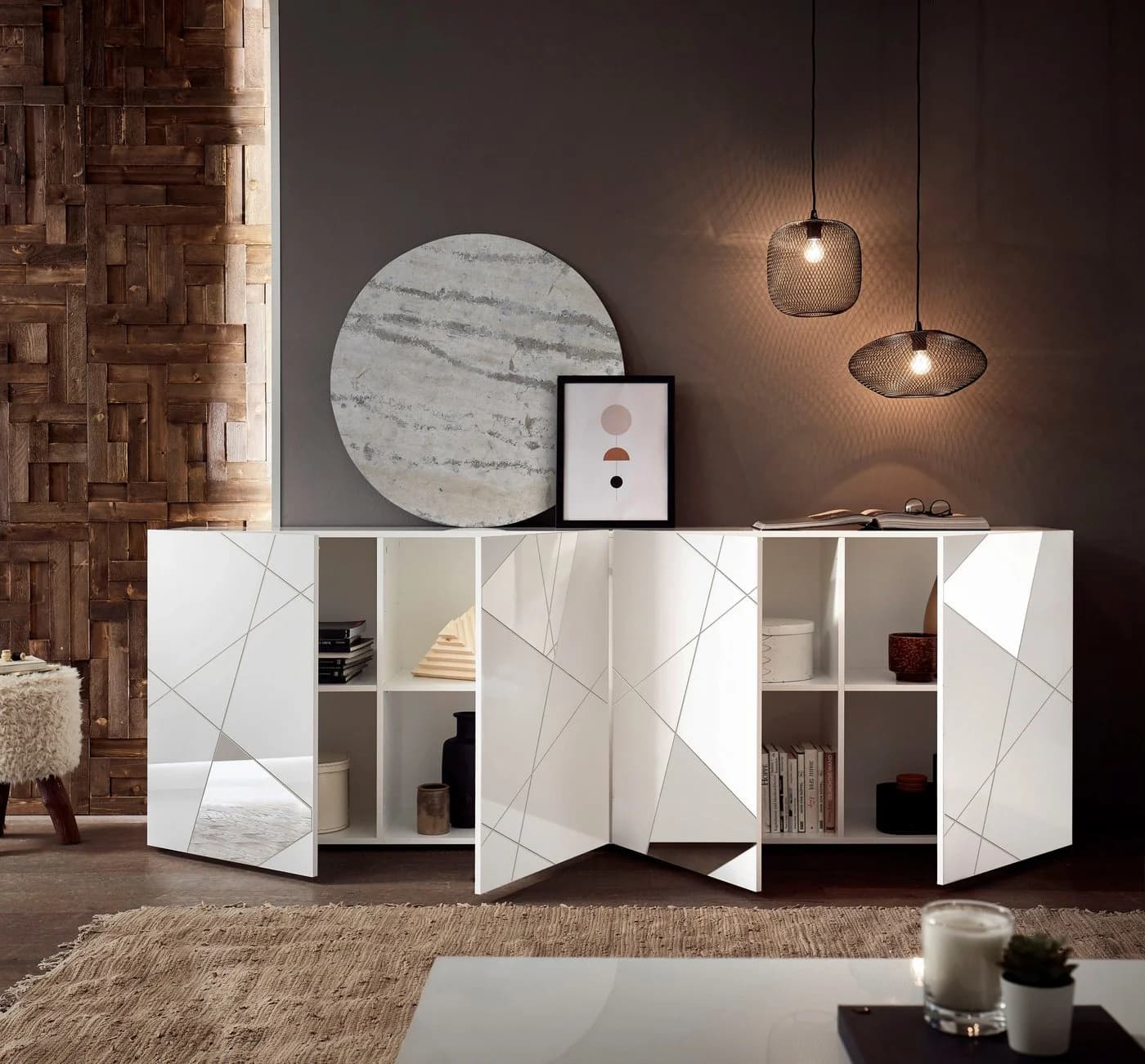 Home affaire Sideboard Vittoria Weiß Hochglanz 4 Türen Spiegel - Bild 5