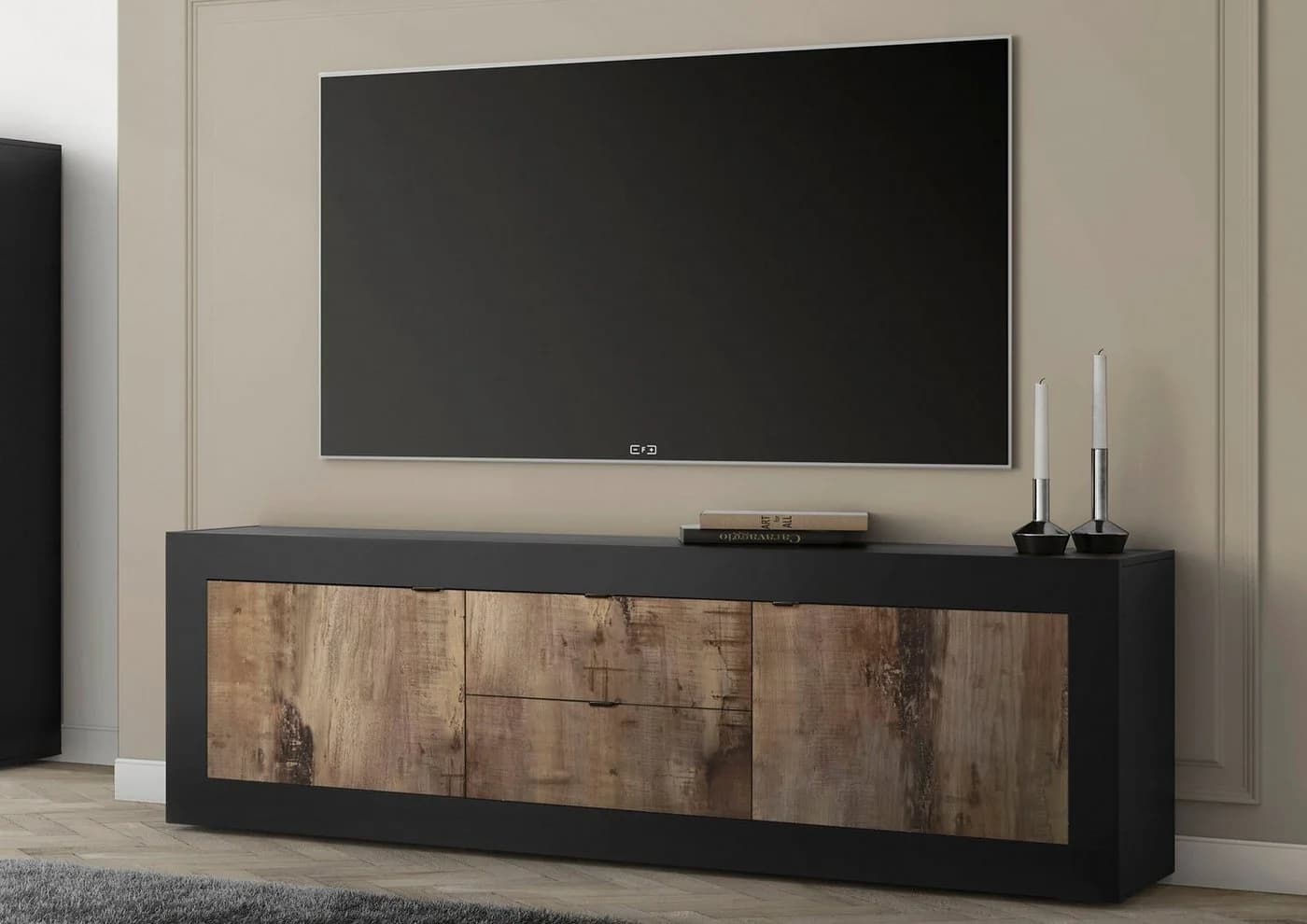 Home affaire Lowboard Basic 210 cm Schwarz Matt Metallgriff
