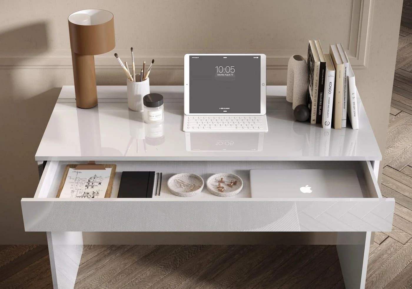 OTTO HOME Schreibtisch Basic Weiß Hochglanz mit Schublade - Bild 3