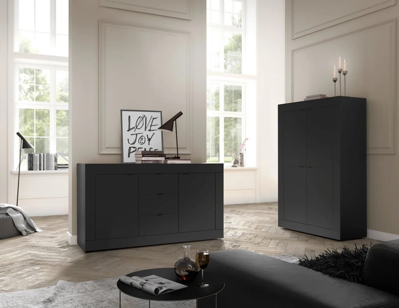 HOME AFFAIRE Highboard Basic 4 Türen Schwarz Matt Modern - Bild 3