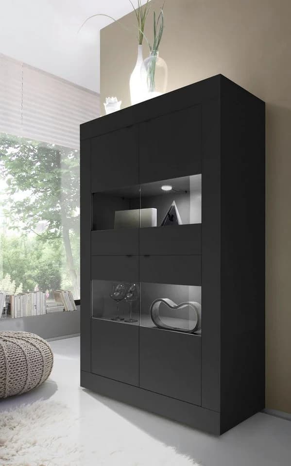HOME AFFAIRE Vitrine Basic 162 cm Schwarz Matt 4 Türen