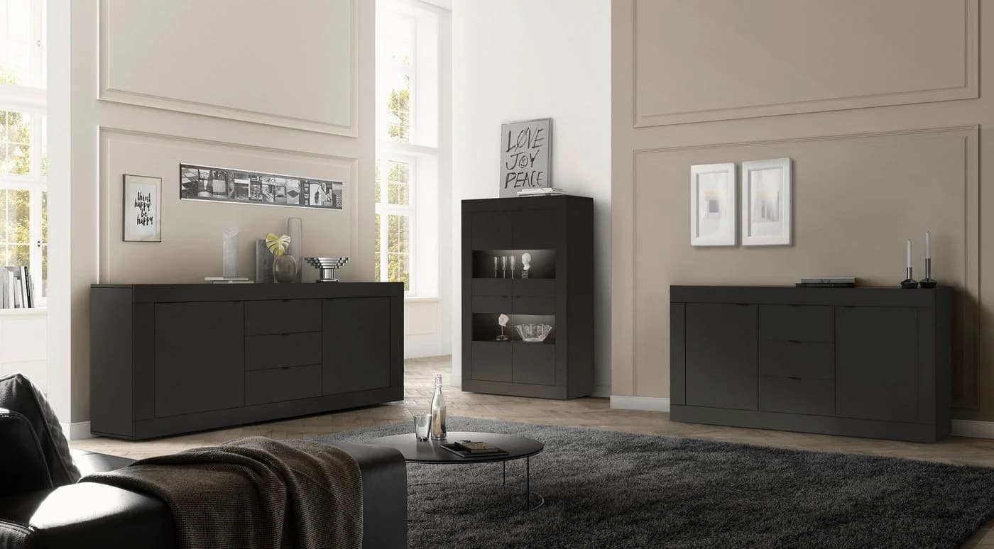 HOME AFFAIRE Vitrine Basic 162 cm Schwarz Matt 4 Türen - Bild 3