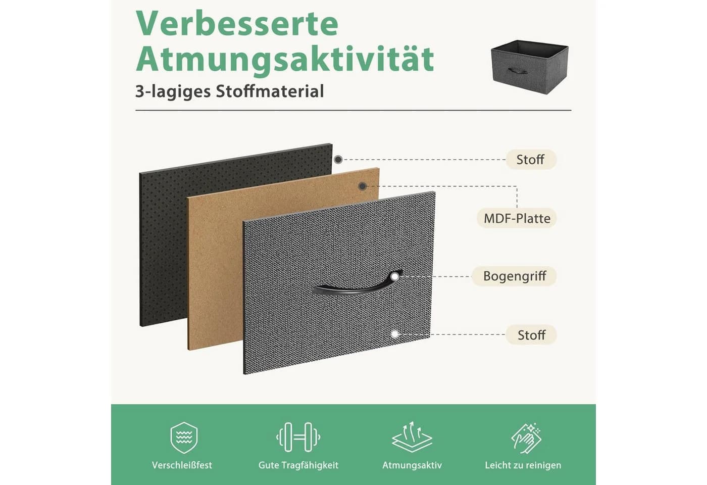DUMOS Stauraumschrank Kommode mit Stoffschubladen Grau - Bild 4