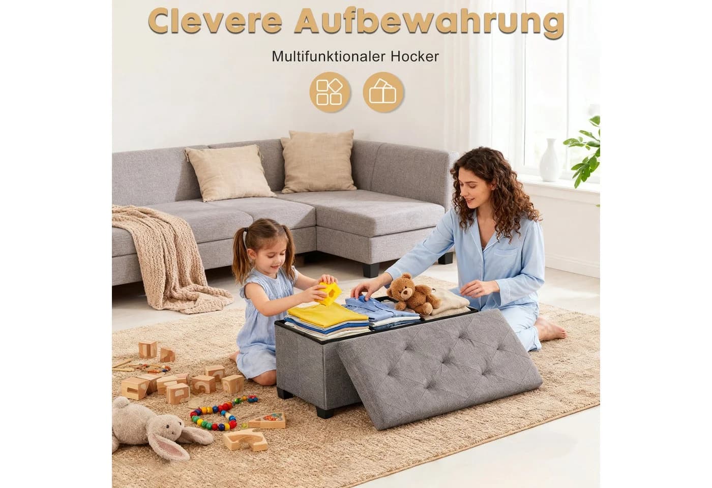 DUMOS Sitzhocker mit Stauraum, klappbare Sitzbank mit Beinen, Aufbewahrungsbox