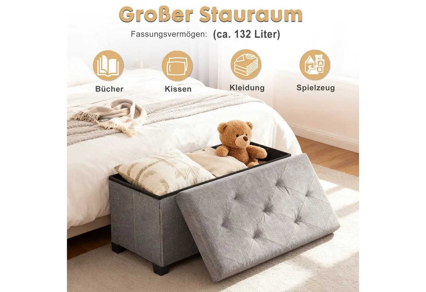 DUMOS Sitzhocker mit Stauraum, klappbare Sitzbank mit Beinen, Aufbewahrungsbox - Bild 4