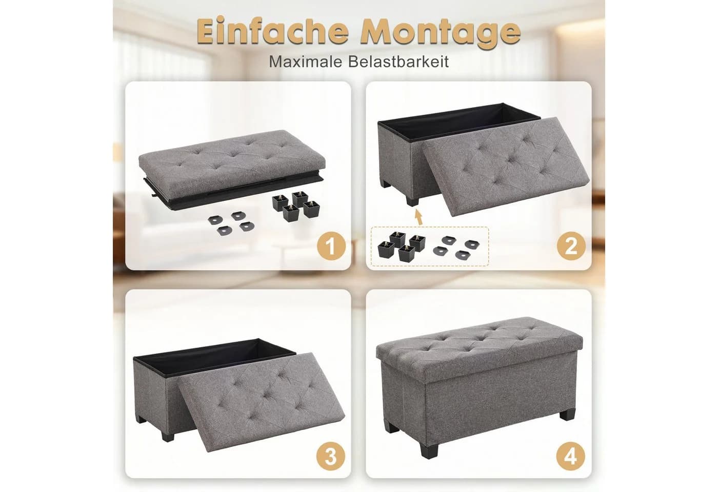 DUMOS Sitzhocker mit Stauraum, klappbare Sitzbank mit Beinen, Aufbewahrungsbox - Bild 5