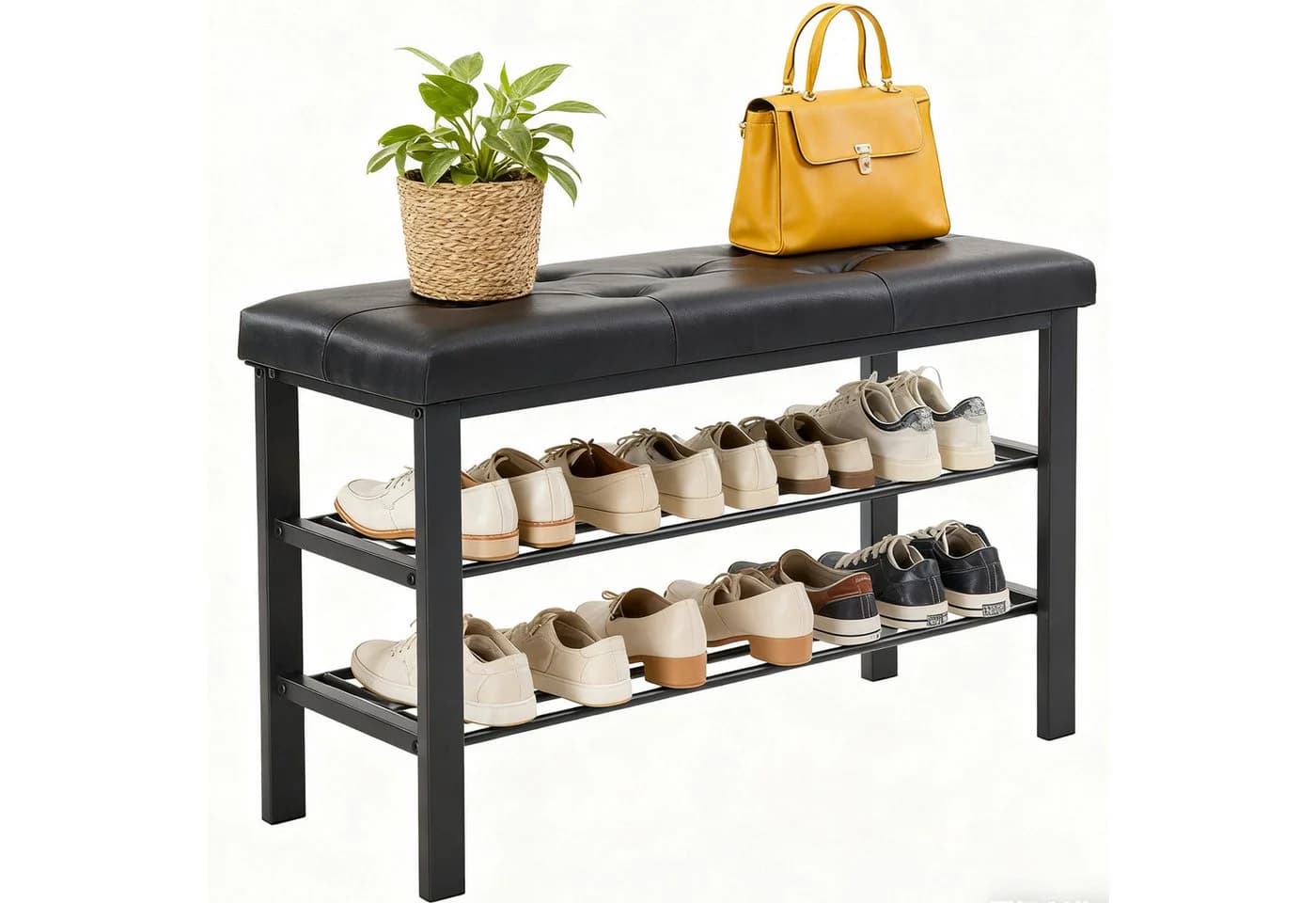 DUMOS Schuhbank Schwarz mit Kunstleder-Sitzfläche - Bild 2