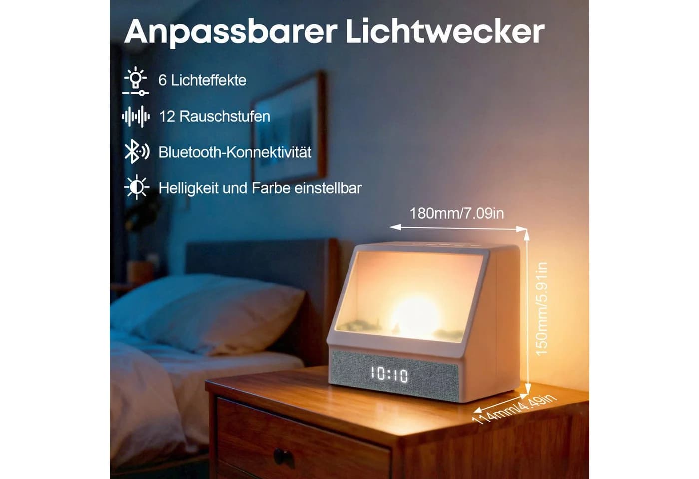 CkeyiN Pro Sonnenaufgang Wecker mit Bluetooth 5.0 und 12 Naturgeräuschen
