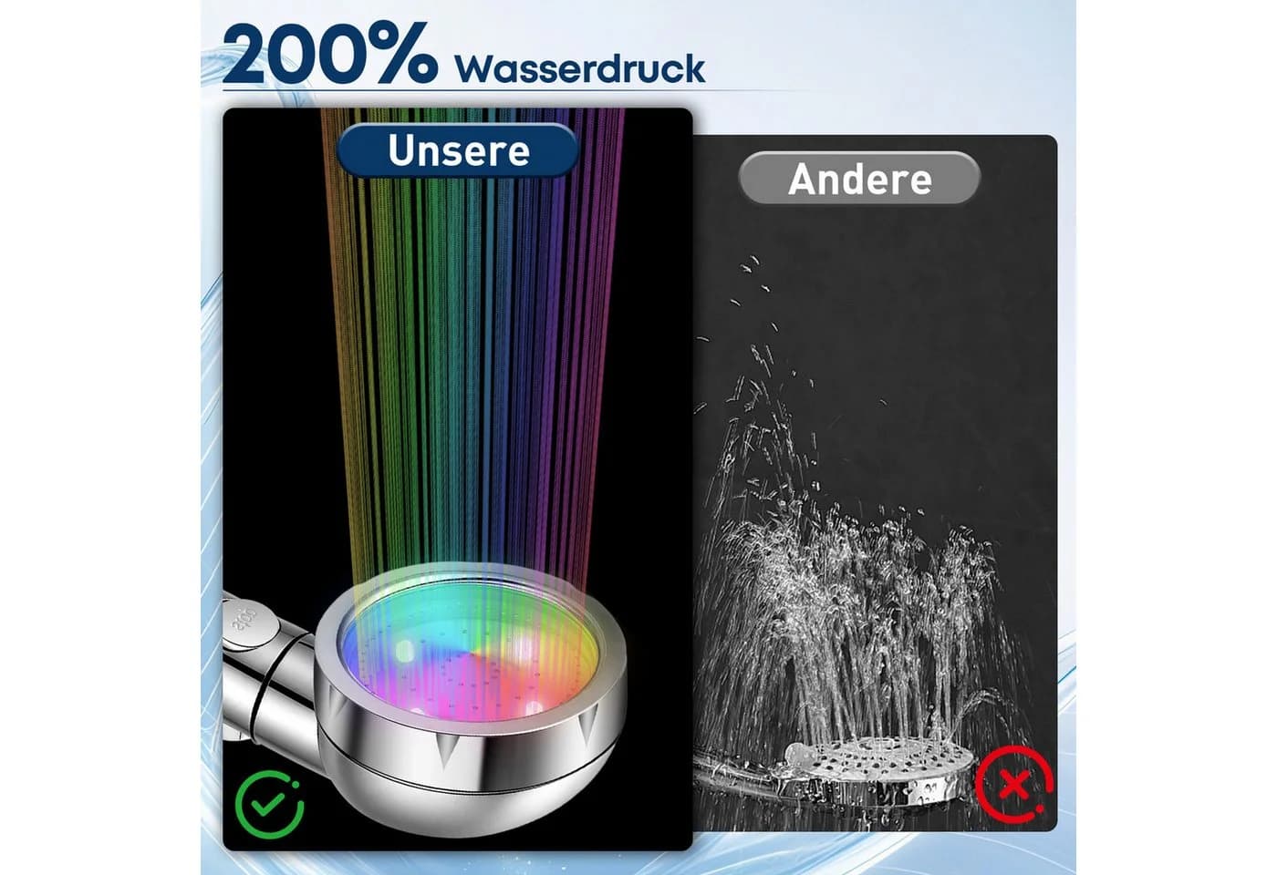 CkeyiN Pro Duschbrause mit Farbwechsel 7 Farben ABS verchromt - Bild 5