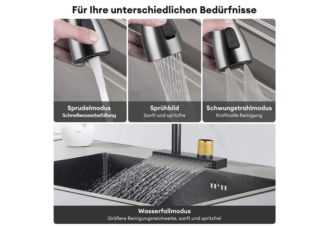CkeyiN Pro Küchenarmatur Edelstahl 304 mit 4 Modi & 360° Schwenkbar