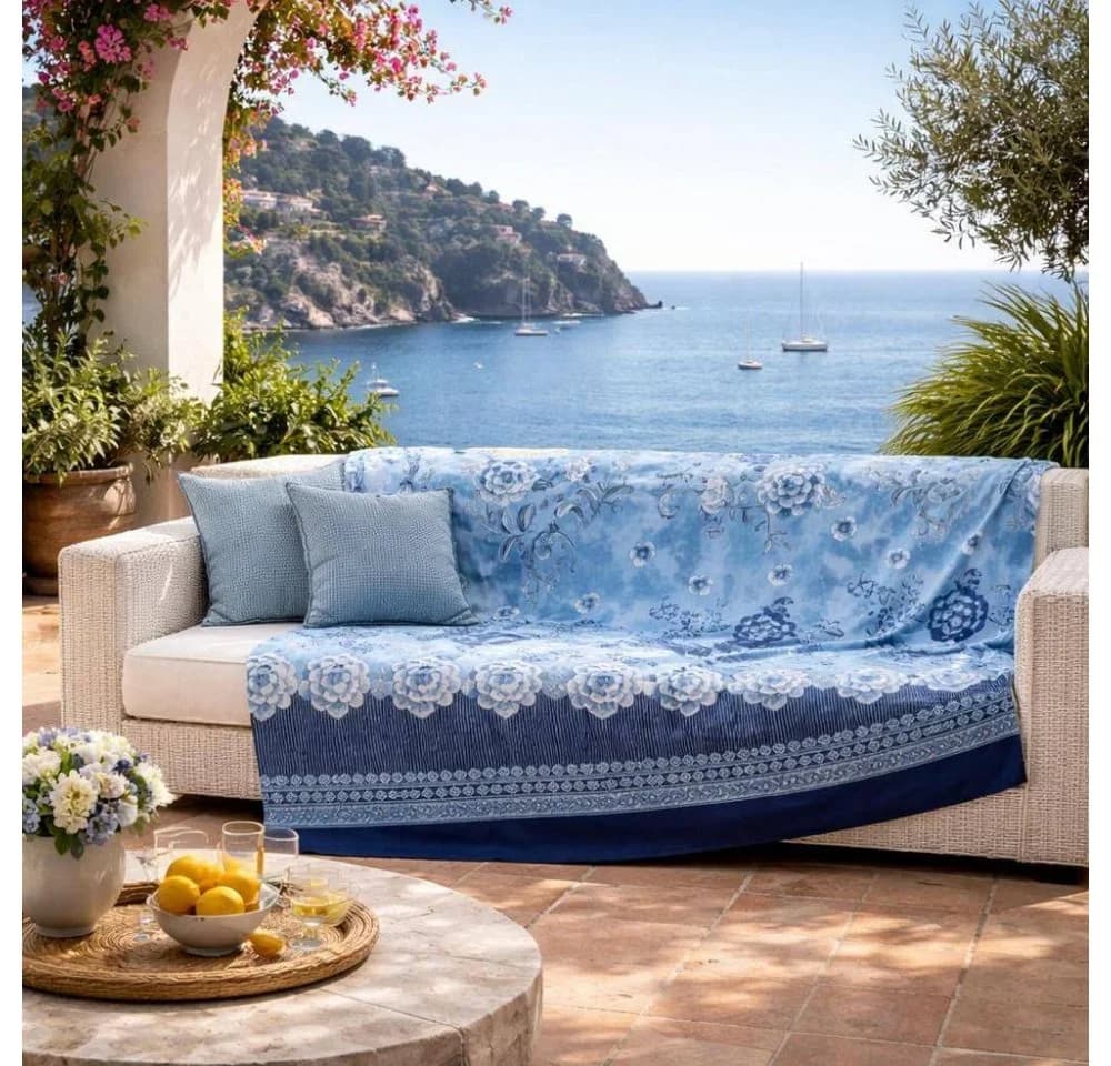 Bassetti Granfoulard Dekotuch Blau 100% Baumwolle