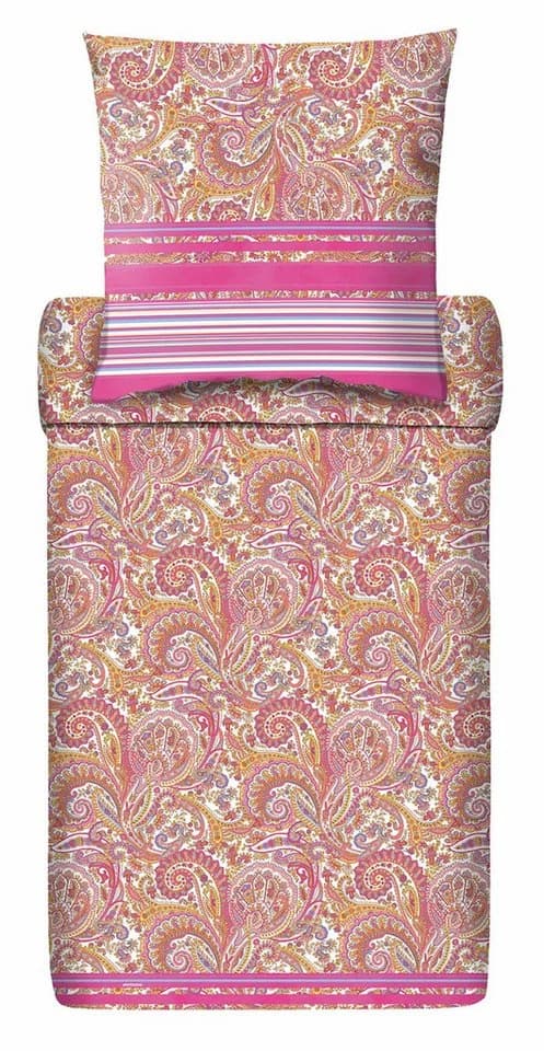 Bassetti Mako-Satin Bettwäsche 155x220 Fuxia Paisley Streifen