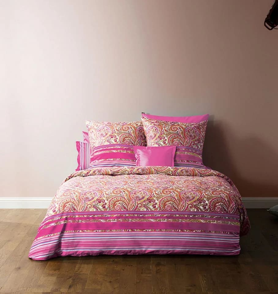 Bassetti Mako-Satin Bettwäsche 155x220 Fuxia Paisley Streifen - Bild 2
