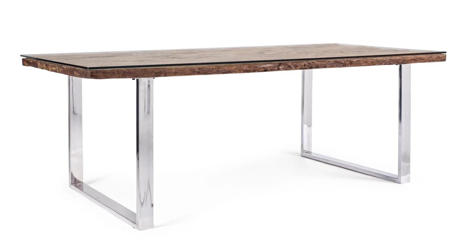 Esstisch STANTON von Andrea Bizzotto mit Holzplatte und Glasabdeckung
