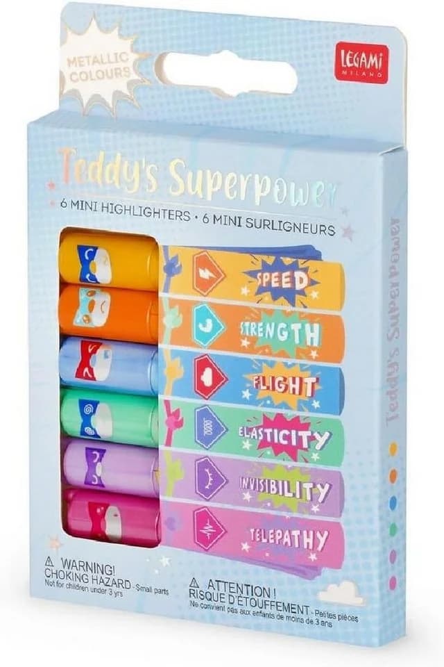 Legami Teddy’s Superpower 6 Mini-Textmarker Teddy Bear Design