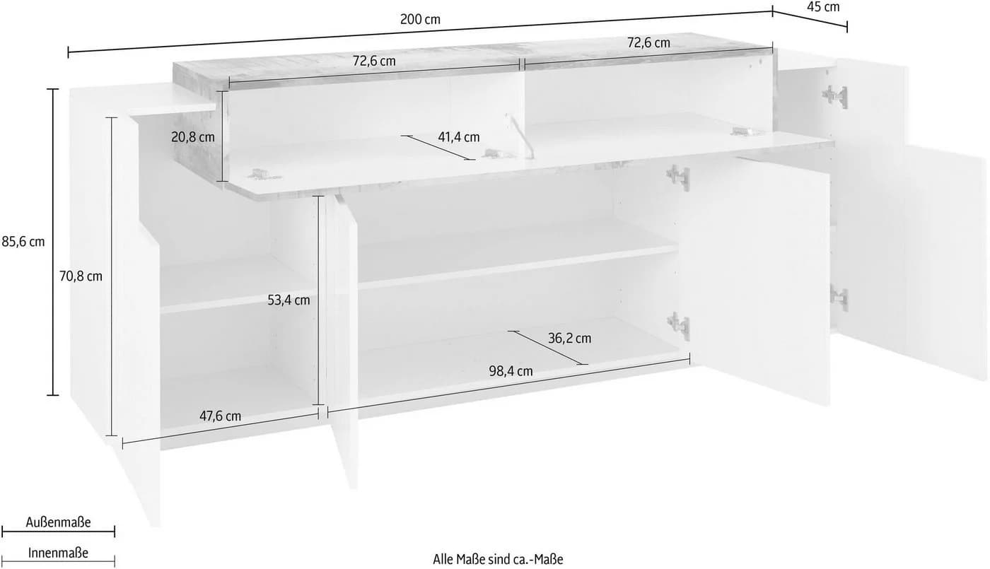 HOME AFFAIRE Sideboard Coro Weiß Hochglanz mit Push-to-open - Bild 5