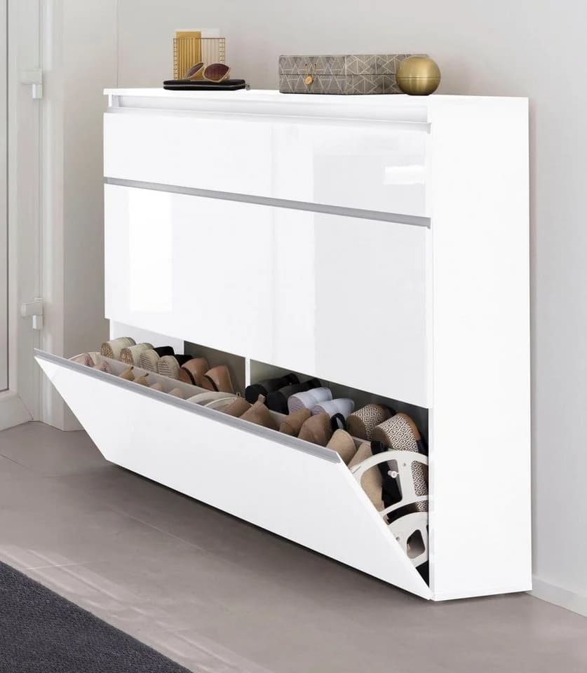 HOME AFFAIRE Schuhschrank Magic Weiß Hochglanz 3 Klappen