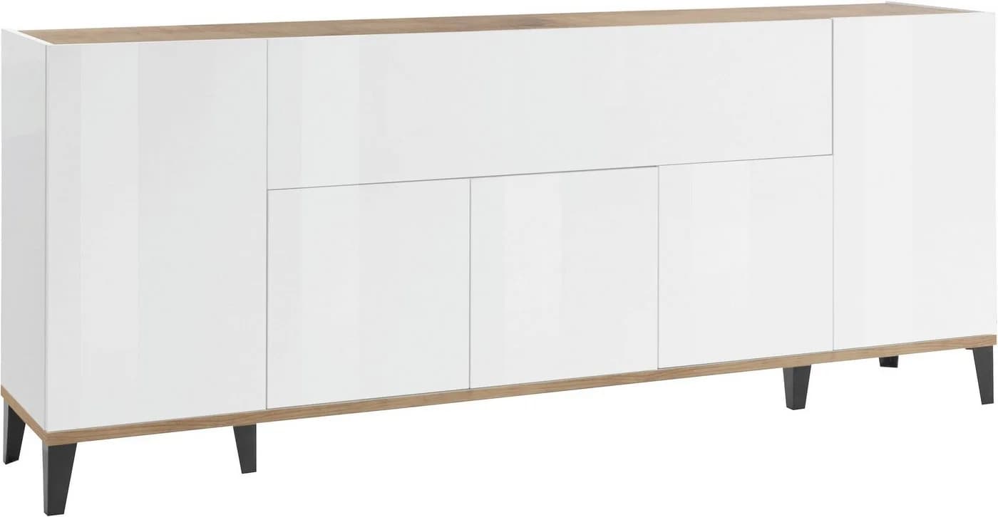 Sideboard HOME AFFAIRE Sunrise Weiß Hochglanz mit Ahorn-Arbeitsplatte - Bild 2