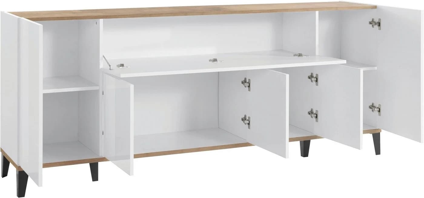 Sideboard HOME AFFAIRE Sunrise Weiß Hochglanz mit Ahorn-Arbeitsplatte - Bild 4