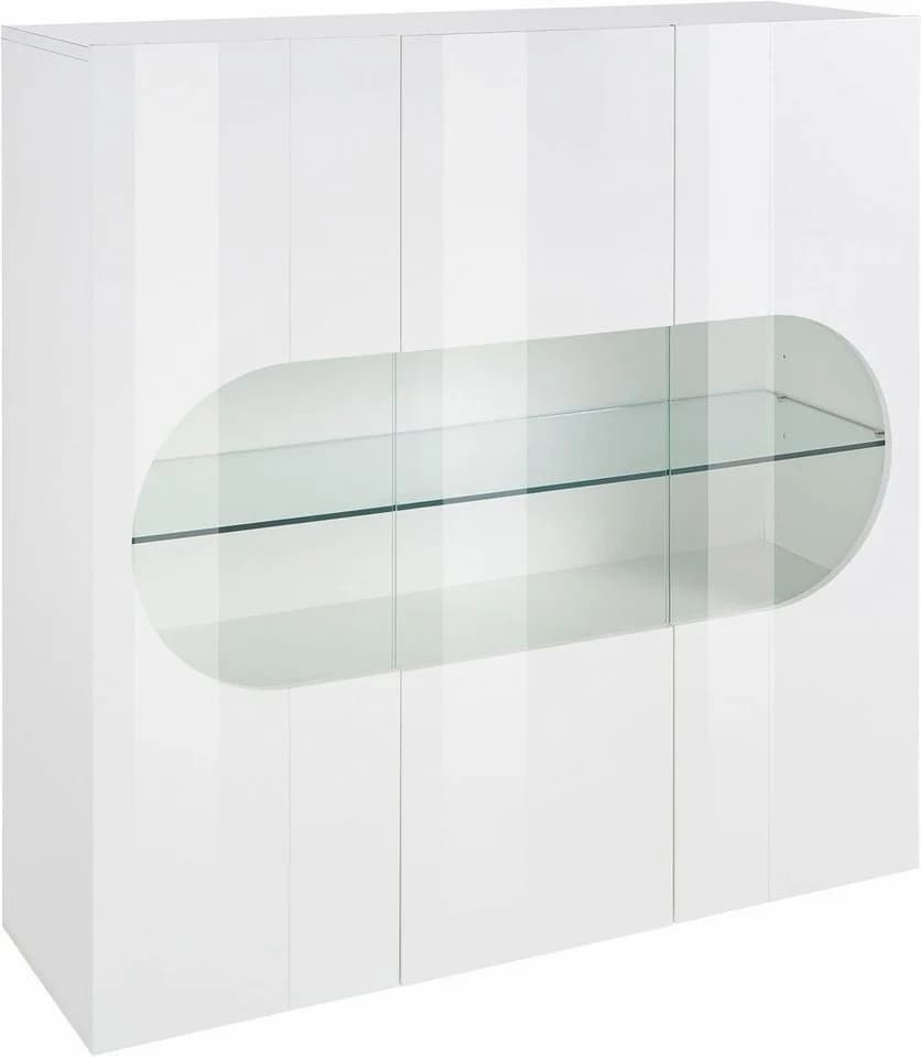 HOME AFFAIRE Real Highboard Weiß Hochglanz mit 3 Glastüren