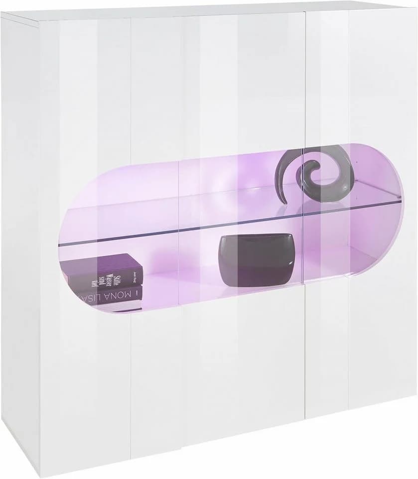HOME AFFAIRE Real Highboard Weiß Hochglanz mit 3 Glastüren - Bild 3
