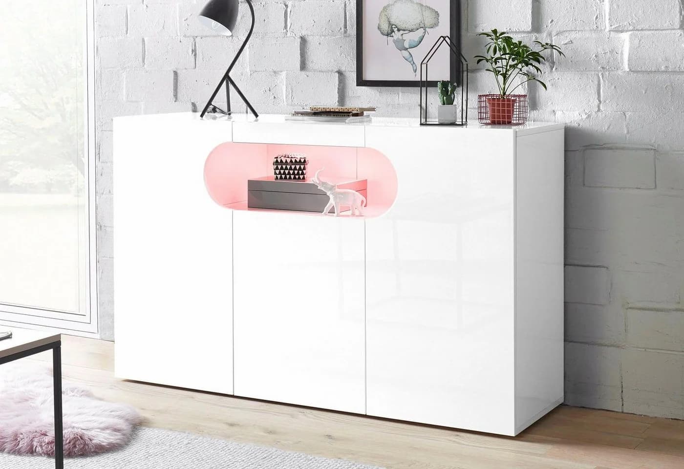 HOME AFFAIRE Sideboard Real Weiß Hochglanz 130cm 3 Türen - Bild 2