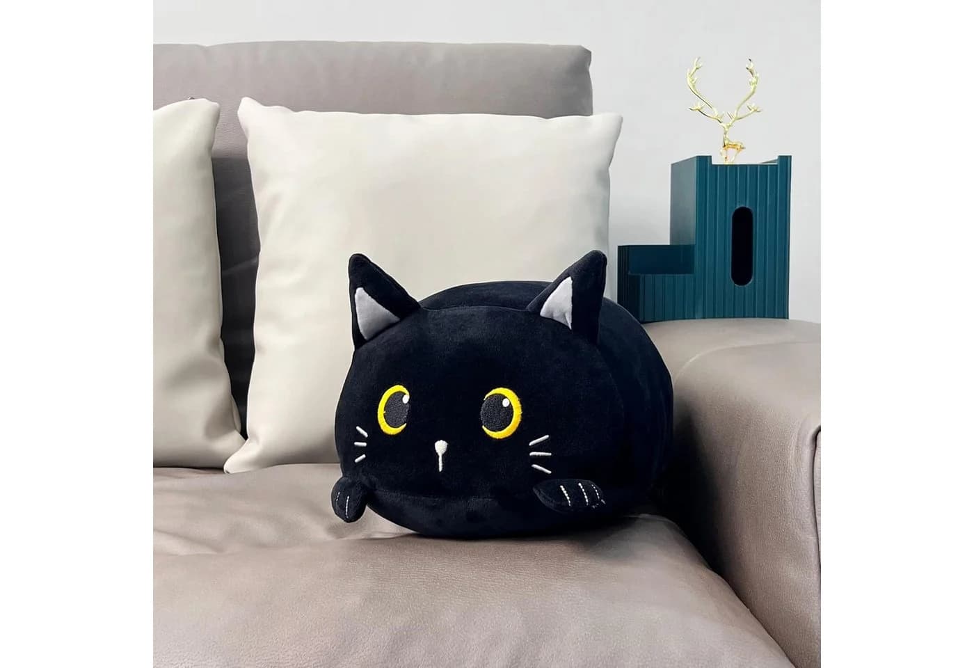 I-TOTAL Dekokissen Schwarz Katzenmotiv Plüsch Kissen - Bild 3