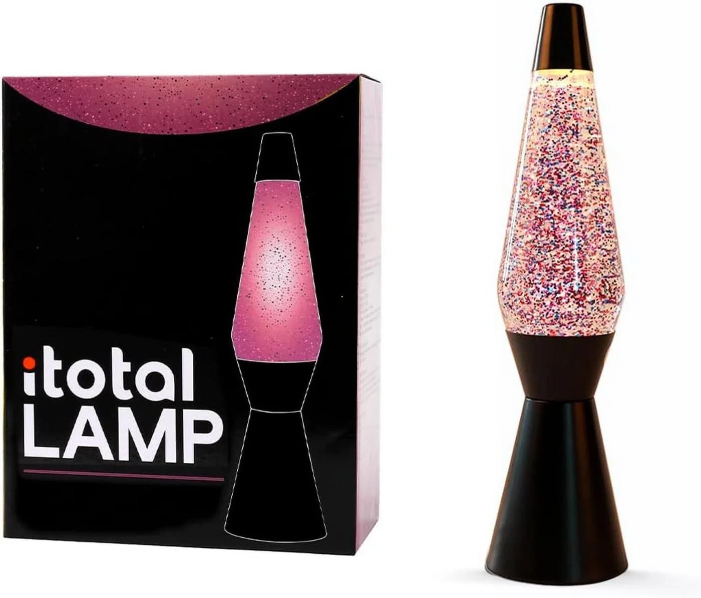 I-TOTAL Lavalampe Schwarz/Rosa Glitzer Retro-Design