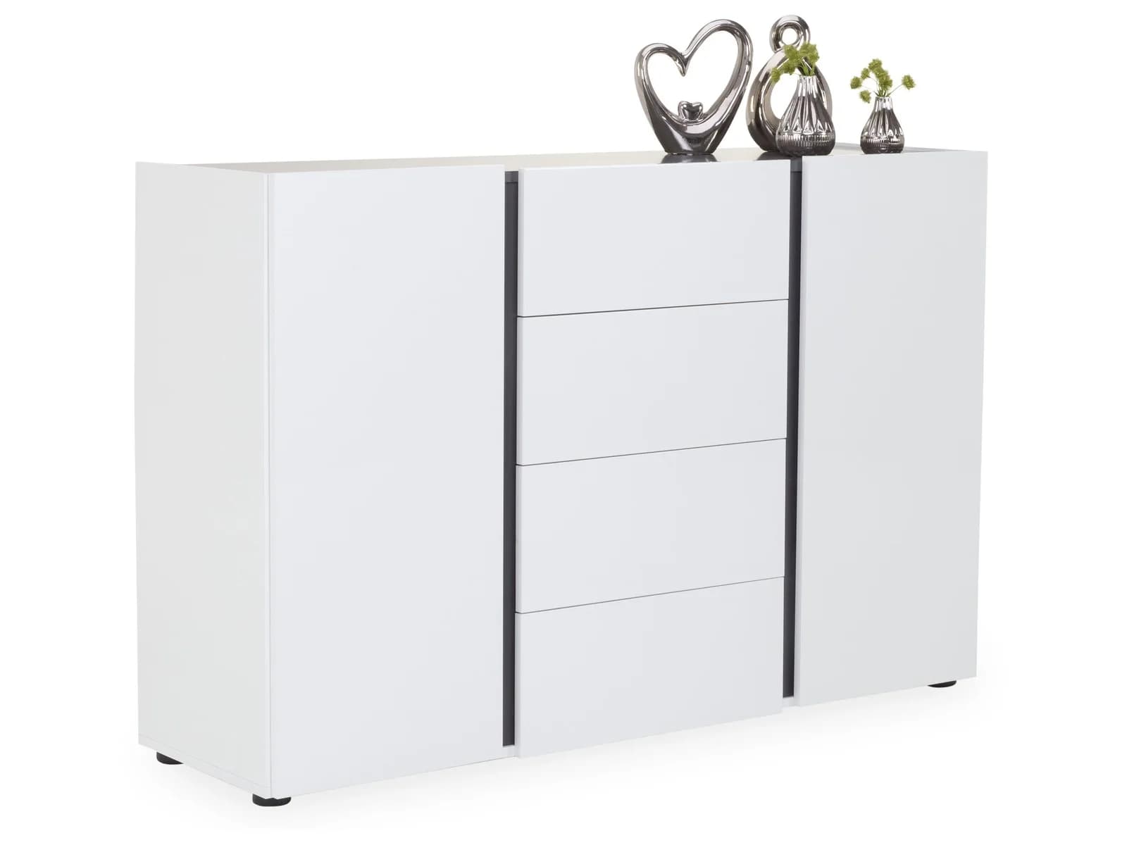 Sideboard ATRIUM Weiß Anthrazit 2 Türen 4 Schubladen Soft Close