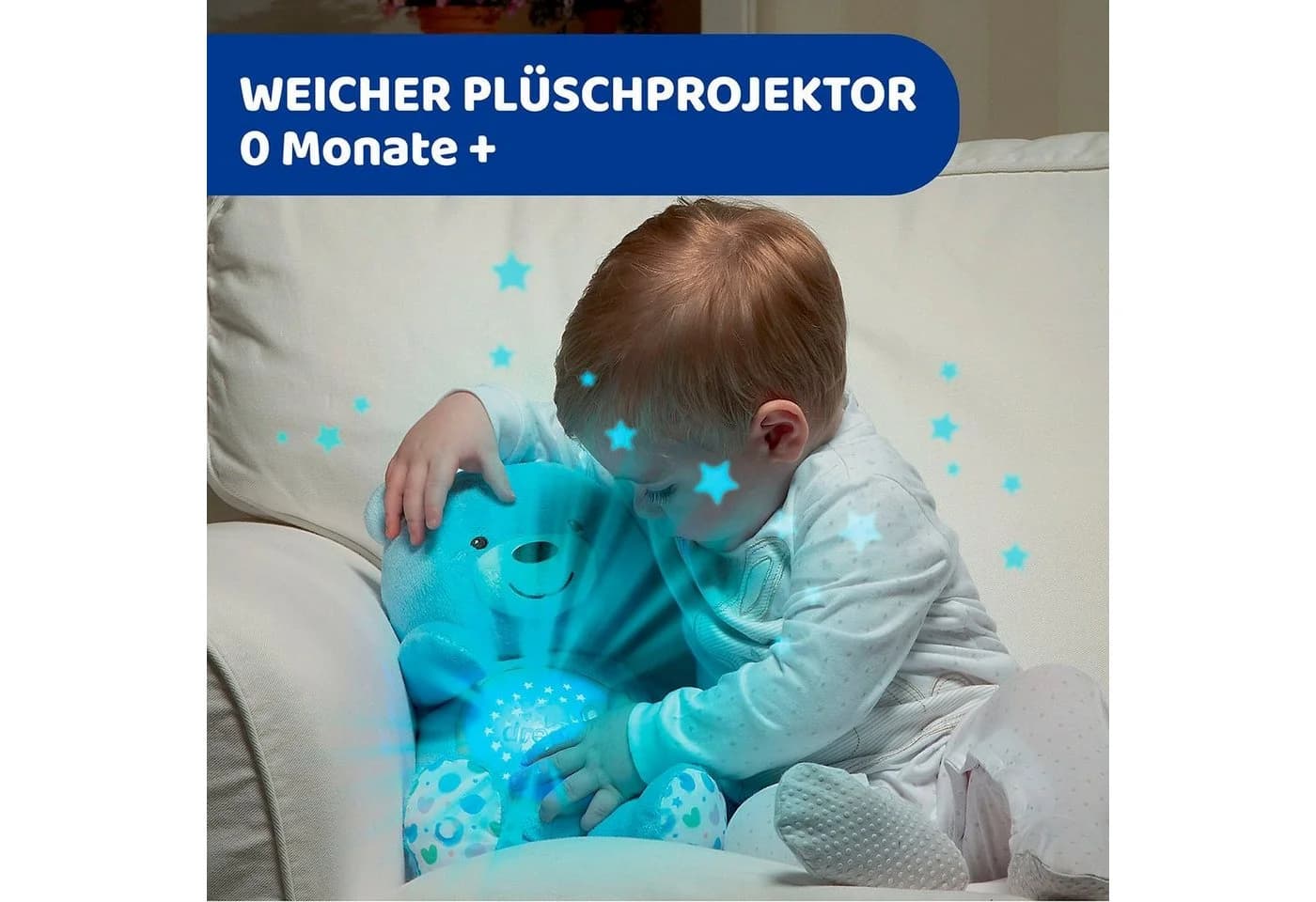 Chicco Kuscheltier First Dreams Baby Bär Hellblau mit Lichtprojektion und Sound