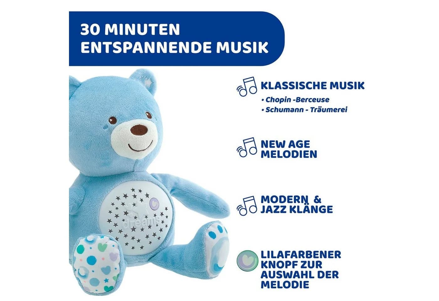 Chicco Kuscheltier First Dreams Baby Bär Hellblau mit Lichtprojektion und Sound - Bild 3