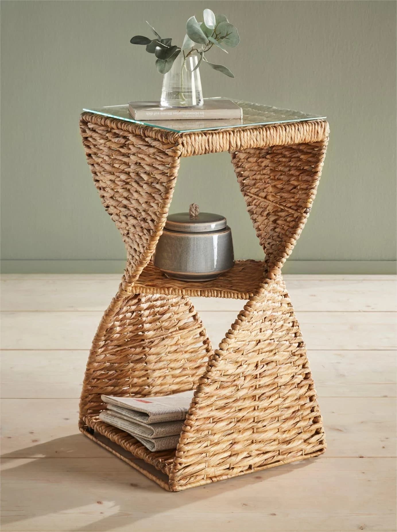 HEINE HOME Beistelltisch Wasserhyazinthe Glasplatte Beige