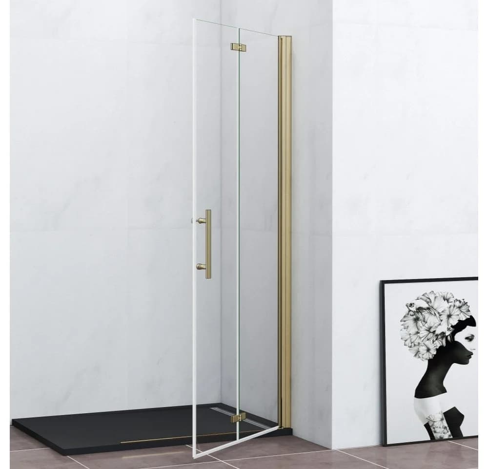 Duschparadies Walk-in-Dusche Scharniertür gebürstet Gold ESG Glas