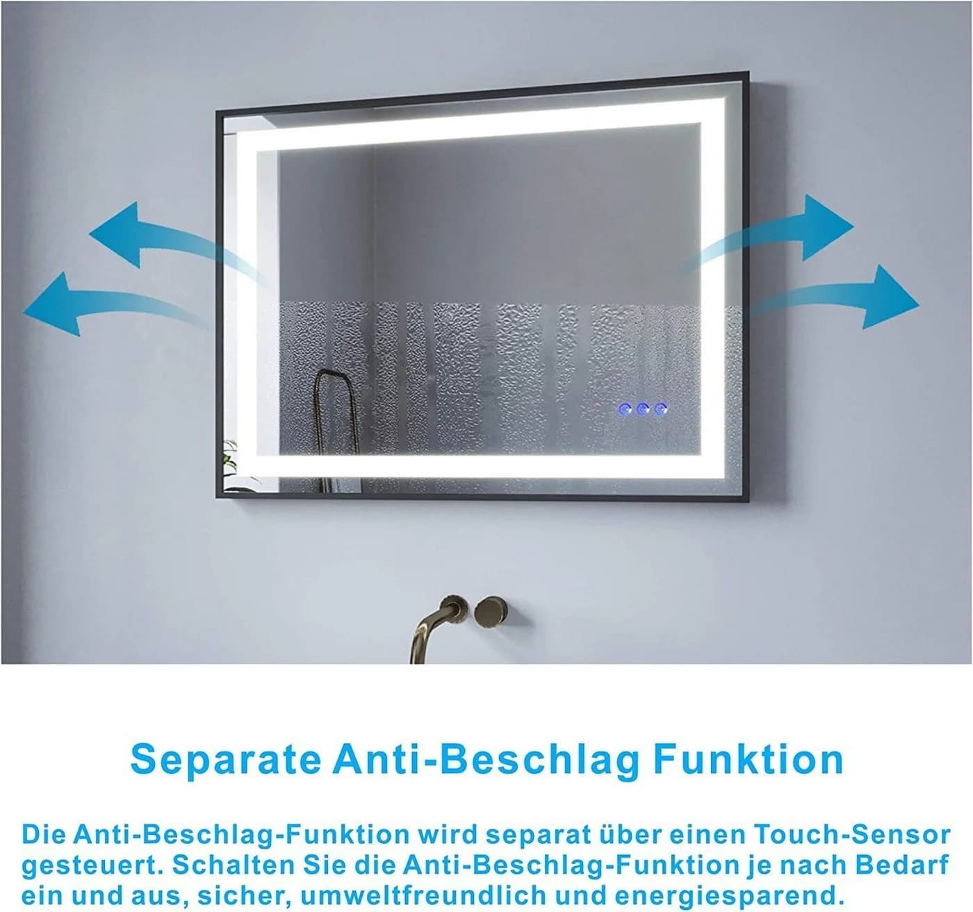 AQUALAVOS Badspiegel mit LED Licht Schwarz Dimmbar Antibeschlag - Bild 5