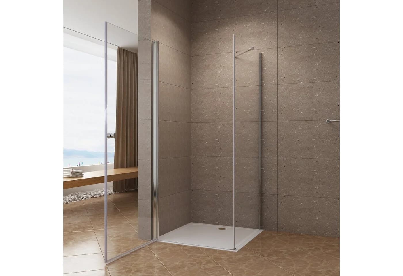 AQUABATOS Eckdusche mit Drehtür, 6 mm ESG-Glas, Nano-Beschichtung, Silber