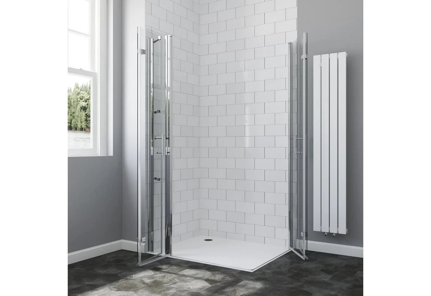 AQUABATOS Eckdusche Falttür rahmenlos 6mm ESG Glas barrierefrei - Bild 3