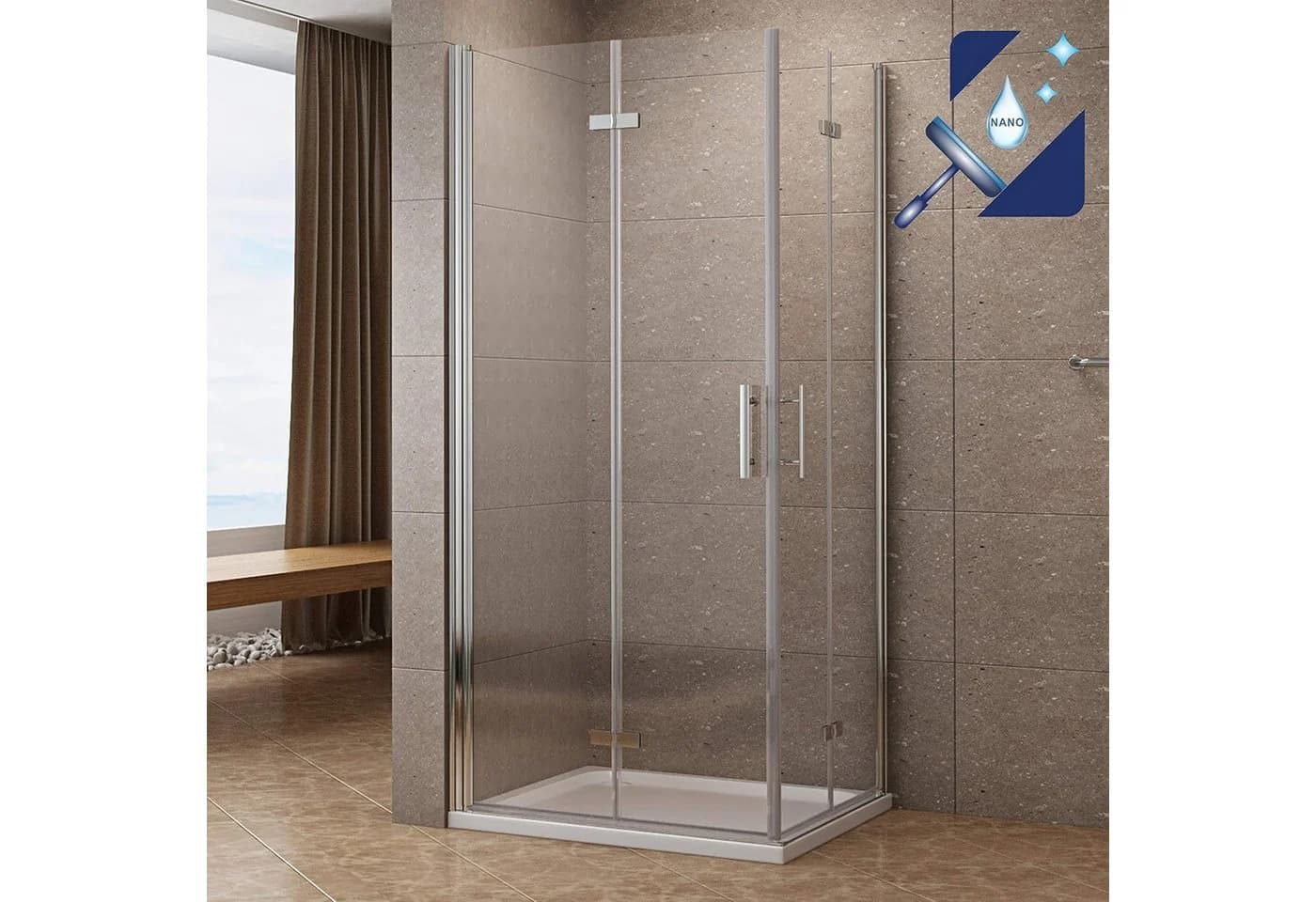 AQUABATOS Eckdusche rahmenlos mit Falttüren und Nano-Beschichtung - Bild 2