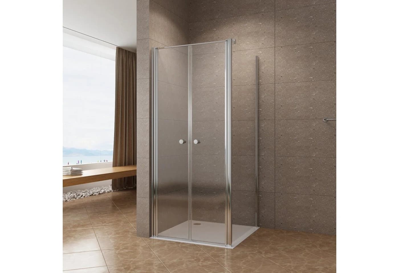 AQUABATOS Eckdusche Pendeltür 6mm Glas Chrom Rahmenlos - Bild 2