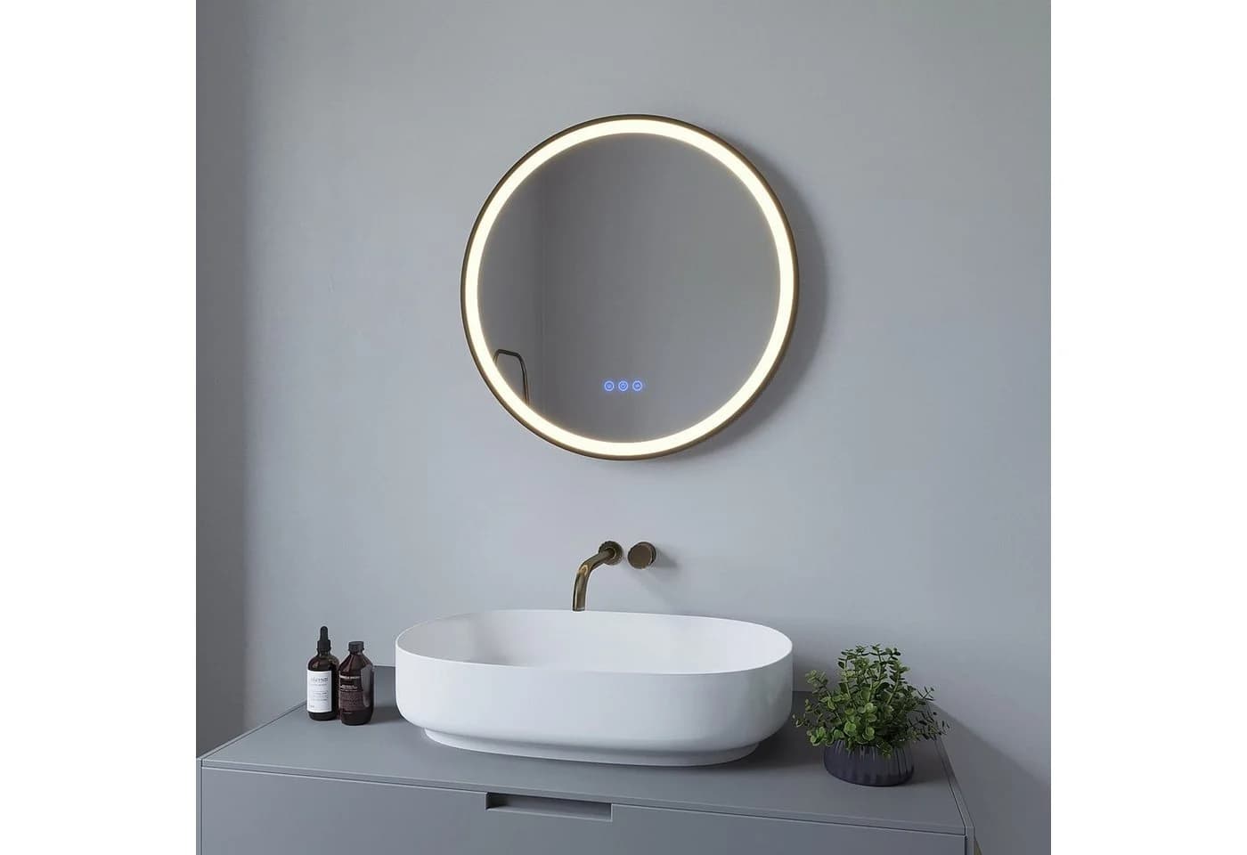 AQUABATOS Wandspiegel Badspiegel LED Beleuchtung Schwarz