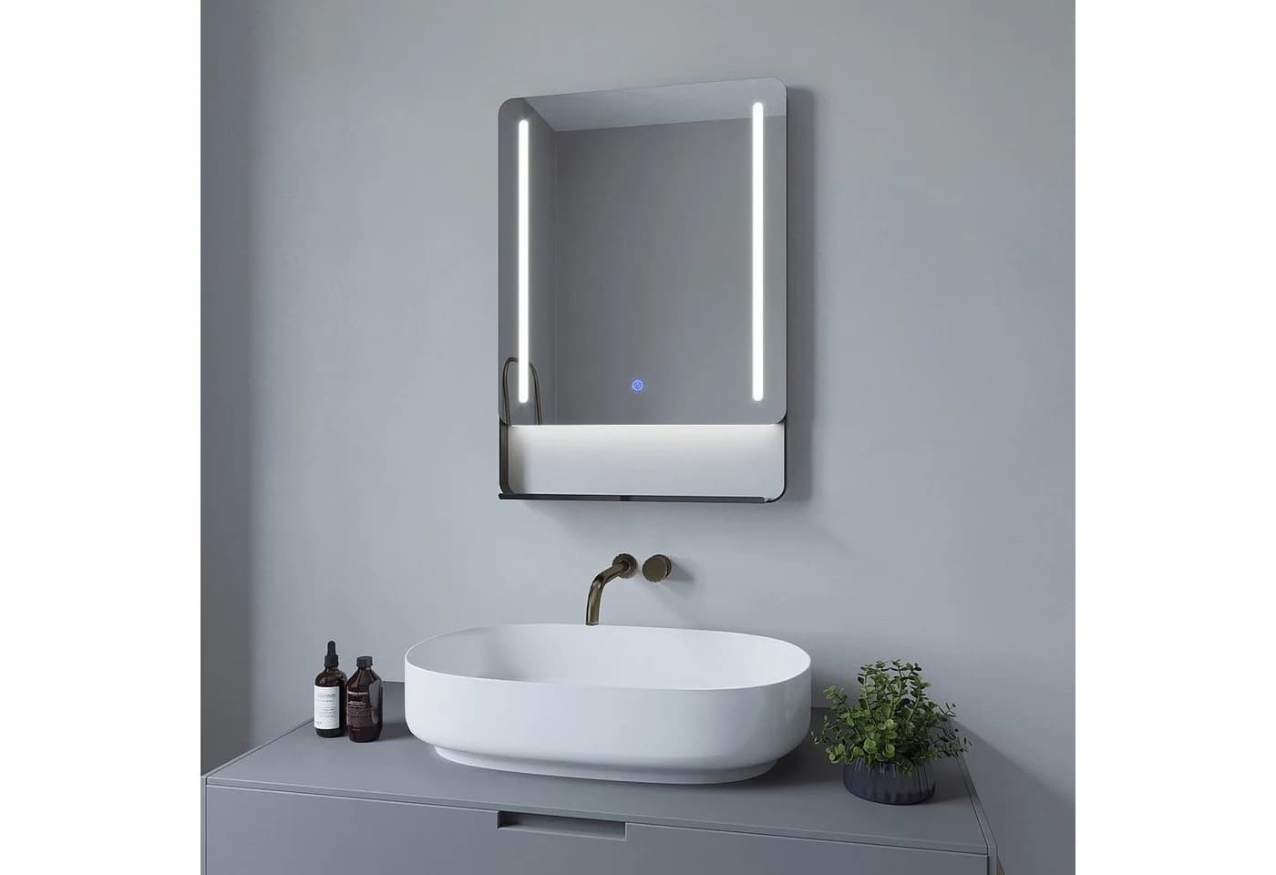 AQUABATOS Wandspiegel Badspiegel mit LED-Beleuchtung und Ablage 80x60cm