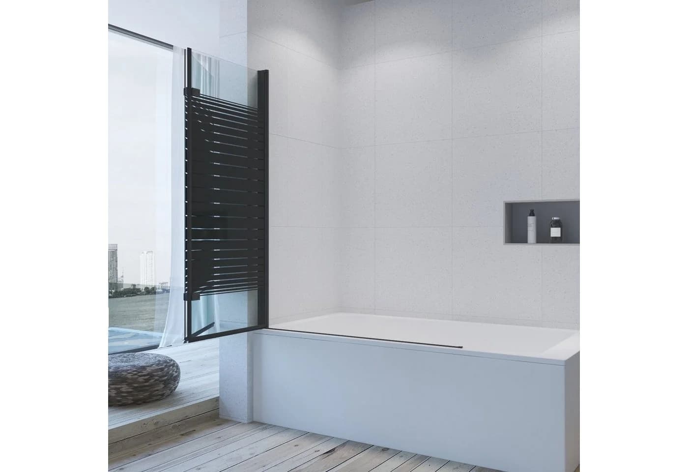 AQUABATOS Badewannenaufsatz Schwarz 2-teilig - Bild 3