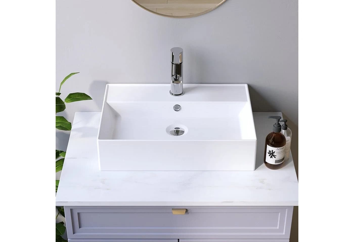 AQUABATOS Aufsatzwaschbecken Weiß Modern Keramik Eckig - Bild 3